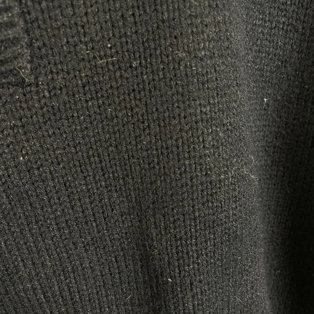 Vintage Sweater Black Buttoned Neckline Mock Neck Men Acrylic Retro Knit Classic